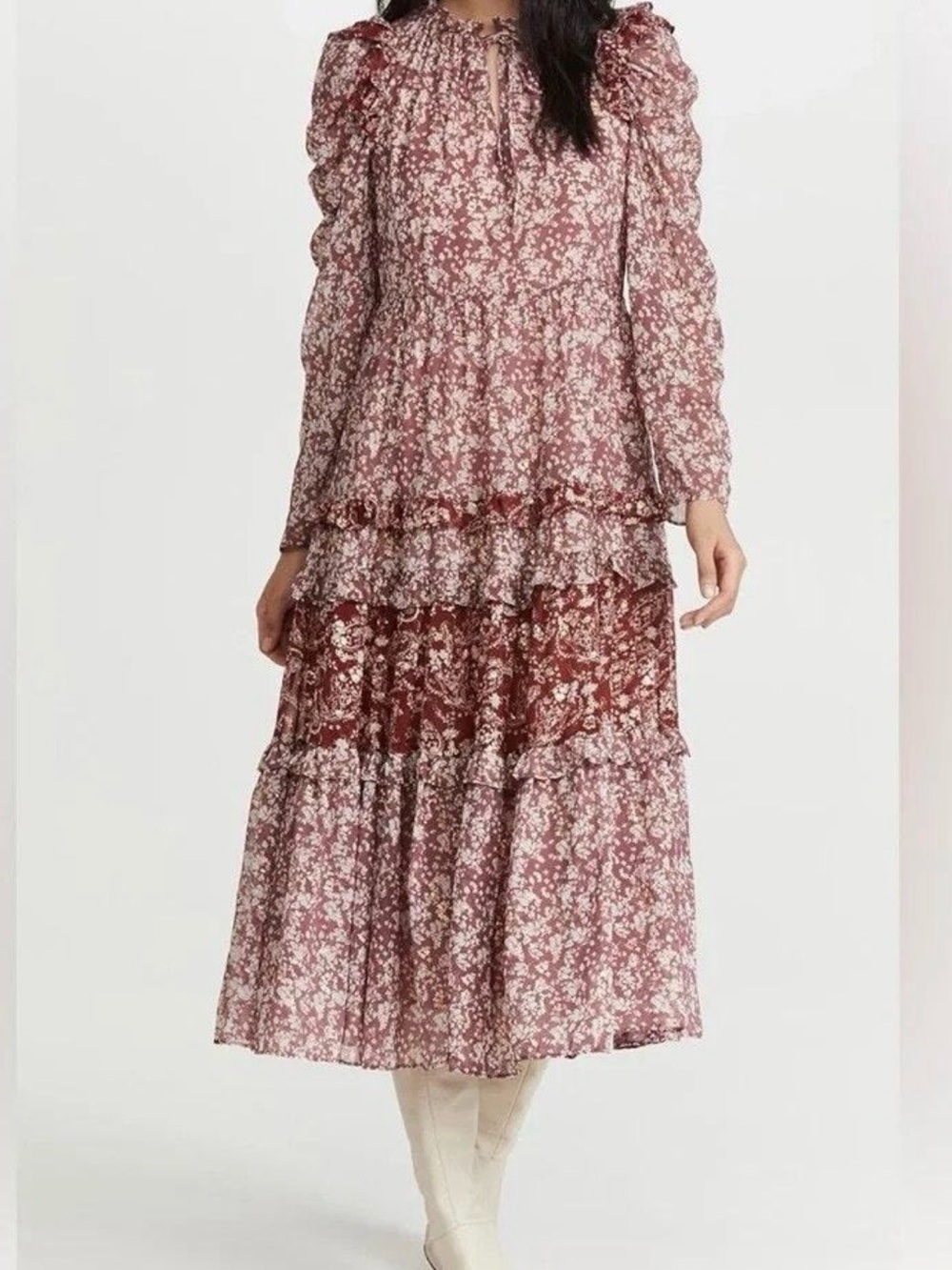 En Saison Dusty Rose Floral Tiered Maxi Dress